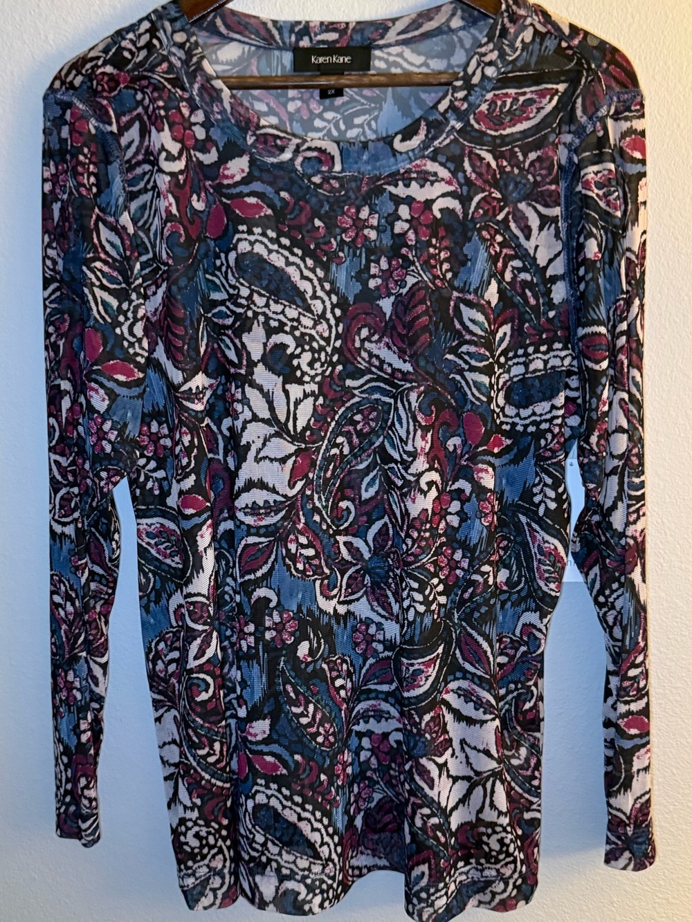 Karen Kane Navy and Pink Paisley Long-Sleeve Tee